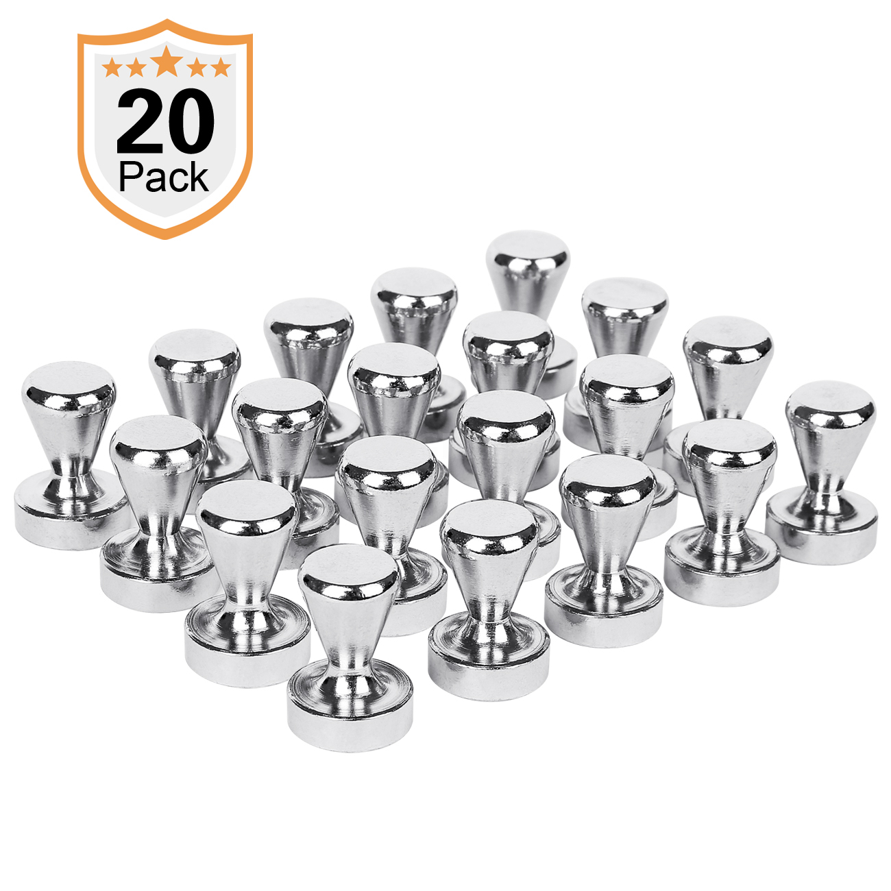 Magnetic Push Pins 20 Pack ,Silver Magnets, Brushed Nickel Push Pin Strong Magnets for Refrigerator,Whiteboard, Map, Calendar And More